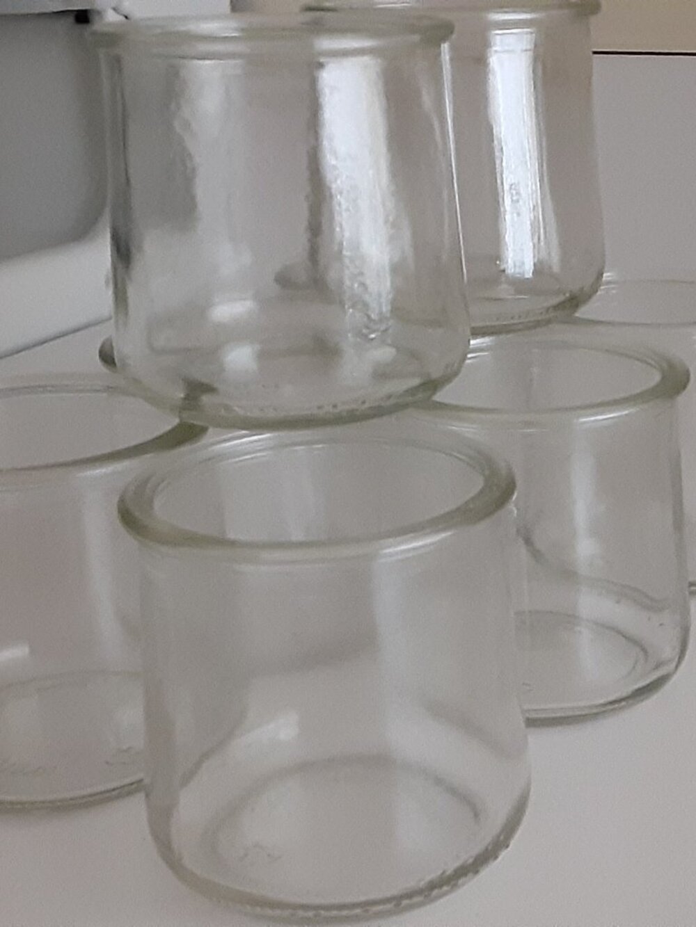 (8) small clear glass jars  - NOT FOR FOOD" approx.  6oz each.